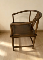 Fauteuil à dossier rond en bois massif C2380, finition noyer, chaise d'appoint orientale pour salle de thé, bureau, salle à manger