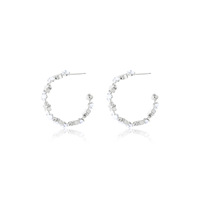 Boucles d'oreilles créoles ouvertes KAVNAR plaquées or blanc, en laiton avec tige en argent 925 et zircon cubique, style minimaliste pour femme