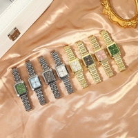 Montre à quartz pour femme avec bracelet en alliage et cadran carré, style luxe léger, ensemble de bijoux 6 pièces pour cadeaux de vacances