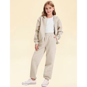 Girls <b>Boys</b> Fleece Sweatsuit 2 Piece Jogger Set Zip <b>Up</b> Hooded Sweatshirt And Sweatpants With Pockets Lightweight Casual Wear - Product Image 4