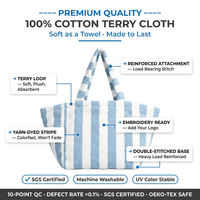 Sac fourre-tout personnalisé en tissu éponge 100% coton, sac de plage rayé, grande capacité, sac à bandoulière pour femmes, voyage, shopping, vente en gros