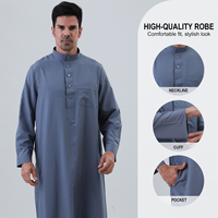 Qamis Homme Couleur Unie à Manches Longues, Robe Islamique Arabe du Qatar, Kandura Traditionnelle pour la Prière de l'Aïd et le Quotidien