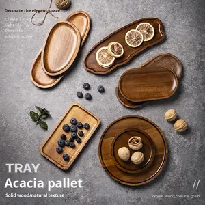 Plateau à thé rectangulaire en <span class=keywords><strong>bois</strong></span>, plateau de service pour café, porte-gobelets, plateau à fruits, bonbons, gâteaux - Product Image 2