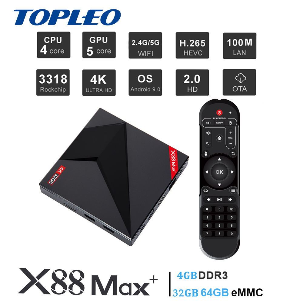1 Tipo-c USB X88 MAX + RK3318 ram 4 GB rom EMMC 64 GB 4 k hdd mundo receptor de tv player android 9,0 set top tv box
