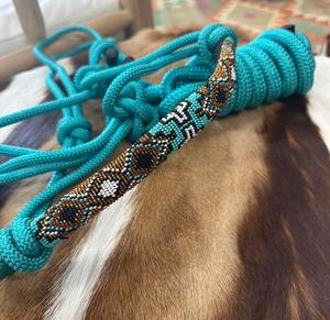 Worldwide Export Heavy Duty Horse Control <b>Halter</b> Comfort Fit Long Term Use Strong Braided Nylon Beaded <b>Rope</b> Leather Material - Product Image 1
