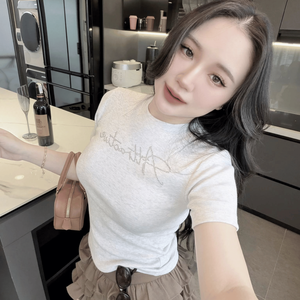 Haut pour femme, décontracté, col rond, manches courtes, coupe ajustée, respirant, anti-boulochage, écologique, entretien facile, service OEM - Product Image 6