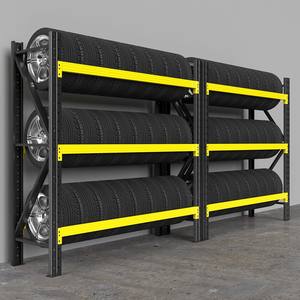 מתקן אחסון צמיגים מתכתי שחור-צהוב, 4 שכבות, עמיד בפני חלודה, מתכוונן, לאחסון במחסן או במוסך - Product Image 1