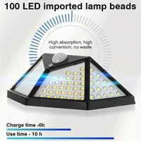Lampes solaires d'extérieur 100 LED, 3 modes d'éclairage, détecteur de mouvement, applique murale étanche pour clôture, cour, allée
