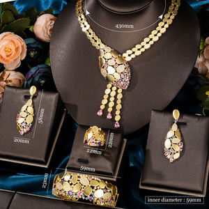 ชุดเครื่องประดับหรูหรา T143A แบบ 4 ชิ้น ประดับพู่ห้อย ดีไซน์ใหม่ทันสมัย ประดับเพชรคิวบิกเซอร์โคเนีย สำหรับผู้หญิง งานแต่งงาน เจ้าสาว สไตล์อินเดีย ไอเดียของขวัญสุดเพอร์เฟกต์ - Product Image 6