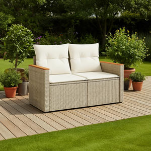 Canapé de patio en rotin PE deux places, canapé de jardin extérieur avec coussin en mousse haute densité, design contemporain - Product Image 2
