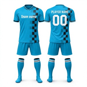 Camiseta de Fútbol Personalizada para Hombre, Cuello en V, Azul a Cuadros, Impresión Sublimada, Transpirable, Poliéster, Nombre del Equipo 00, Todas las Temporadas, Talla Adulto - Product Image 1