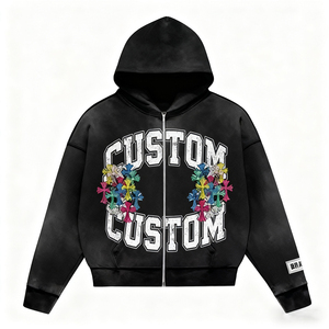 Individuell bedrucktes Trainingsanzug-Set für Herren, Kapuzen pullover mit durchgehendem Reiß verschluss und Shorts Zweiteiliges <span class=keywords><strong>Streetwear</strong></span>-Outfit im Hip-Hop-Stil - Product Image 2