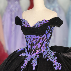 Jancember 1507 Abito da Quinceañera di Lusso in Velluto Nero con Paillettes Viola, Abito da Ballo Gotico, Abito da Sposa Formale per Cerimonie Nuziali ed Eventi - Product Image 5