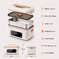 HTIM Wiederaufladbarer Elektrischer Speisenwärmer Kabellose Lunchbox Edelstahl-Innentopf Digitale Steuerung Timer-Funktion 1L Fassungsvermögen