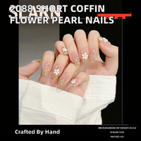 Ensemble de 10 faux ongles en ABS à presser, motif fleurs peintes à la main, perles, design artisanal, pour les doigts, 2088