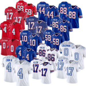 American Football Trikots 17Josh Allen 0 Coleman 4 James Cook 86 Kincaid 18 Cooper 88 Knox VP Limited genähte Jersey-Shirts Top - Product Image 1