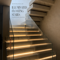 Escalier moderne en L en marbre pour intérieur, escalier flottant lumineux pour intérieur et extérieur, escalier en L avec poignée antidérapante