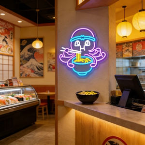 Enseigne néon LED Pieuvre mangeant des nouilles, alimentée par USB, à intensité variable, décoration murale et suspendue - Product Image 5