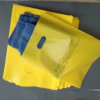 Sacs de shopping personnalisés avec nom de marque, logo imprimé sur mesure, sacs en plastique à poignée découpée pour emballage de vêtements de boutique