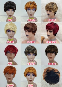 Letsfly Wavy 15$ Vente en gros à bas prix 0701 Perruques complètes ondulées, perruques courtes ondulées, cheveux humains naturels 1BF30, perruques pas chères - Product Image 3