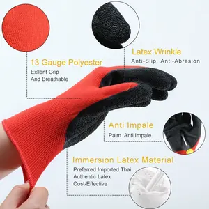 13G Red Polyester Palm Black Latex Falten beschichteter Sicherheits hand konstruktion shand schuh für Handschutz