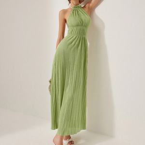 ชุดเดรสยาวหรูหราสำหรับผู้หญิง ออกแบบพิเศษ เซ็กซี่ สายคล้องคอ สีเขียวมะกอก สำหรับงานเต้นรำ งานเลี้ยงตอนเย็น แบบจีบ - Product Image 3