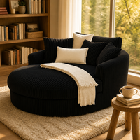 Fauteuil sectionnel moderne en velours côtelé noir, siège lounge surdimensionné en éponge pour salon, coin lecture, home cinéma, chambre à coucher