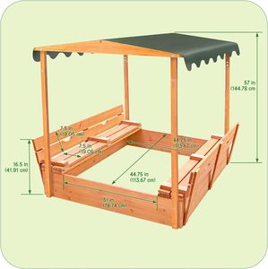 Bac à sable pour enfants en cèdre Badger Basket avec auvent, bancs, couvercle en bois convertible, protection UV, sièges intégrés, ensemble de jeu d'extérieur pour jardin - Product Image 4