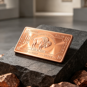 Barre de cuivre d'art de 10 onces, 99,9 % de pureté, lingot de cuivre rectangulaire avec motif bison en relief - Product Image 1