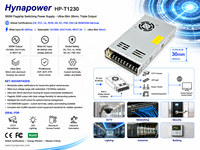 Alimentation à découpage 360W en boîtier mince 90-264Vac 12V/29A 24V/14.6A 48V/7A UL508 CE FCC pour routeur industriel Hynapower HP-T1230
