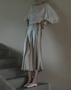 Jupes en satin de soie pour femmes jupe taille haute 2023 femmes a-ligne élégante été rose jupe mi-longue nouveau Style coréen