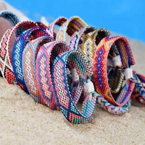 Kadınlar ve erkekler için yenilikçi ayarlanabilir bez nakış gökkuşağı Bohemian tohum boncuk dokuma bileklik - Product Image 2