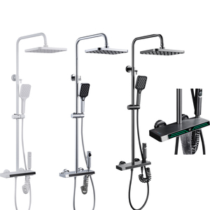 Robinet de douche de salle de bain avec affichage de la température, finition chromée, cartouche céramique, barre coulissante, design moderne - Mitigeur thermostatique de douche - Product Image 1