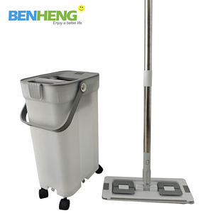 Seau à 3 compartiments avec roues, eau propre et eau sale séparées, seau transparent, NOUVEAU balai plat avec seau 2026 - Product Image 3