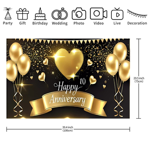 5 * 3Ft Schwarz gold Ballon Happy <span class=keywords><strong>Anniversary</strong></span> Hintergrund Hintergrund Geburtstags feier Dekoration <span class=keywords><strong>Banner</strong></span> Hintergrund Hintergrund - Product Image 4