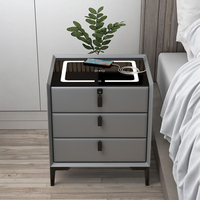 Meilleures ventes : Tables de chevet intelligentes Pine Skin avec logo original, Bluetooth, chargement USB sans fil, design moderne, meubles de chambre en bois
