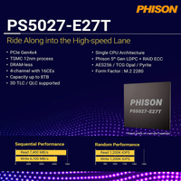 قرص صلب Phison E27T Ps5027-e27t PCIe Gen 4x4 NVMe 2.0 M.2 2280 بسرعة قراءة وكتابة تصل إلى 7400-6700 ميجابايت/ثانية، سعات 512 جيجابايت و1 تيرابايت و2 تيرابايت لأجهزة الكمبيوتر عالية الأداء