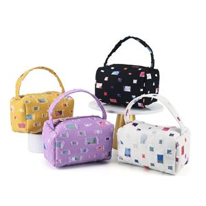 Wholesale Custom Fashionable Eco Cosmetic Make up Storage Personality Patchwork Denim Shopping Pouch Bags with Zipper and Handle - Product Image 1