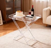 Table de service pliable en acrylique de luxe de marque OEM d'usine, plateau transparent avec logo personnalisé, couleur personnalisée, finition polie durable