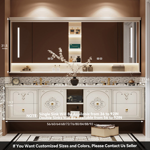Meuble-lavabo de salle de bain moderne sculpté pour hôtel et villa avec double vasque, <span class=keywords><strong>miroir</strong></span> intelligent et rangement mural – Design élégant - Product Image 6