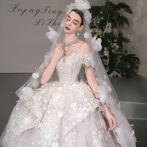 Vestido de Novia de Lujo Moderno GT110 con Hombros Descubiertos, Largo hasta el Suelo, con Apliques de Encaje, Estilo Princesa, Vestido de Noiva - Product Image 3