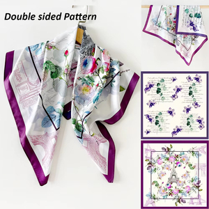 Pañuelos de Seda de Sarga con Estampado Geométrico Vintage de Doble Cara, Tamaño Cuadrado de 70 cm, Accesorio para Mujer - Product Image 1