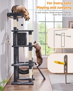 Juego de árbol de lujo para gatos con 2 condominios y hamaca Extra Grande-Postes de rascado resistentes-Precio directo de fábrica - Product Image 6