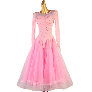 Q238 Pink Women's Modern <strong>Ballroom</strong> <strong>Dance</strong> Big Swing <strong>Dress</strong> Diamonds Waltz Performance Competition <strong>Dress</strong> 100% Polyester YZR Brand - Product Image 5