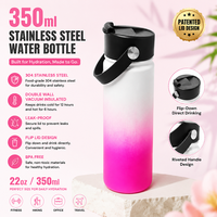 Bouteille d'eau à logo personnalisé avec dégradé de couleurs, 350 ml, en acier inoxydable, isolée sous vide, avec couvercle à rabat breveté et poignée amovible