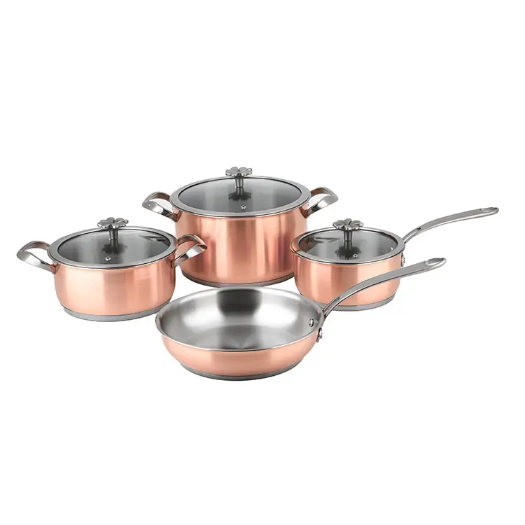 Kitchen Accessories 4 Pcs High Quality Tri-ply copper Cookware Set Glass Lid Cookware Set