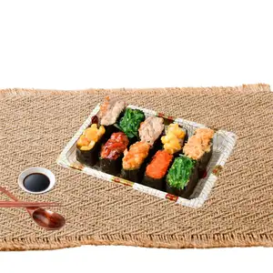Biểu tượng tùy chỉnh dùng một lần Sushi bao bì khay đưa ra để đi hình chữ nhật màu trắng bánh cuộn Sashimi Cá hồi hộp đựng thức ăn