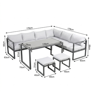 ชุดโซฟาสนามรูปตัวแอล <span class=keywords><strong>5</strong></span> ชิ้น รุ่นโมเดิร์น โครงเหล็กเคลือบสีฝุ่น เบาะหนา 10 ซม. เฟอร์นิเจอร์สวนแบบแยกส่วน - Product Image 6