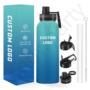 Custom Color & Logo 304 Stainless Steel Water Bottle, Insulated <b>Flask</b> <b>with</b> Interchangeable <b>Straw</b> Lids for Gym - Product Image 4
