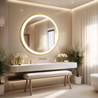 Livraison gratuite miroir de salle de bain LED avec cadre doré miroir lumineux incassable avec 3 couleurs gradation désembuage